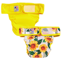 Thumbnail for Sunshine Blossoms reusable female dog diaper bundle in sunflower print
